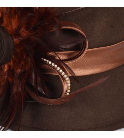 Bucket Hats Women's Wool Church Dress Cloche Hat Plumy Felt Bucket Winter Hat - Brown - C912N1IXI8F $25.23