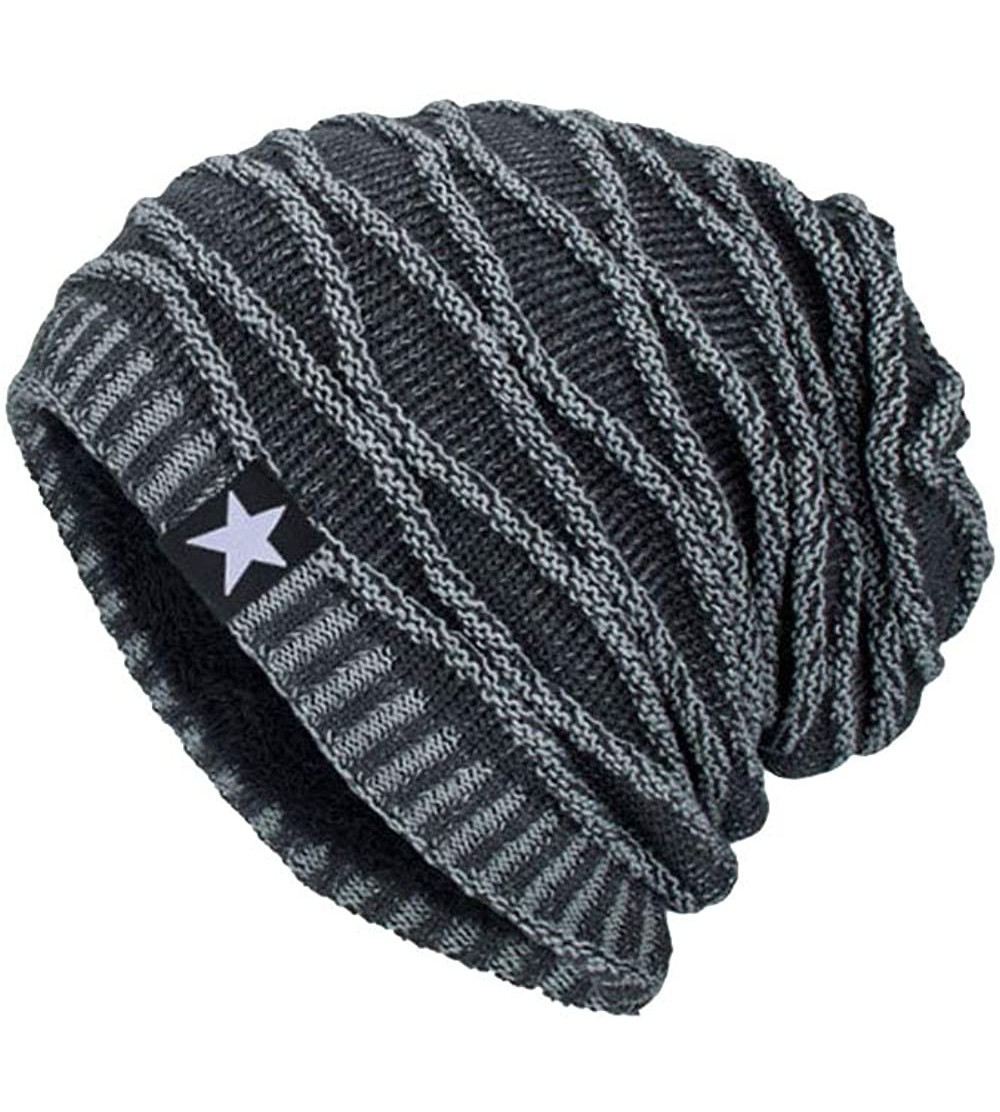 Skullies & Beanies Men Winter Skull Cap Beanie Large Knit Hat with Thick Fleece Lined Daily - A - Grey - CA18ZD6H6MC $19.41