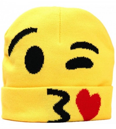 Skullies & Beanies Emoji Beanie Hat Winter Gift Kiis & LOL Funny Hats Yellow Fashion One Size - Kiss - CJ18K4QAHO6 $12.84