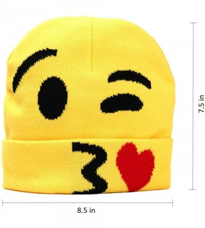 Skullies & Beanies Emoji Beanie Hat Winter Gift Kiis & LOL Funny Hats Yellow Fashion One Size - Kiss - CJ18K4QAHO6 $12.84