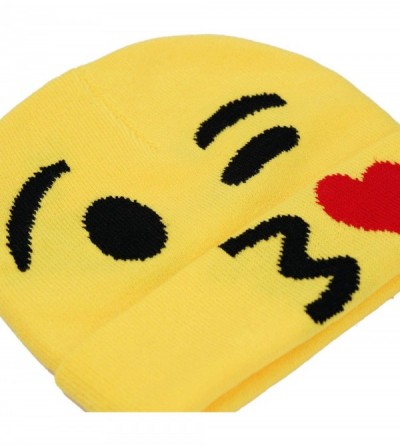 Skullies & Beanies Emoji Beanie Hat Winter Gift Kiis & LOL Funny Hats Yellow Fashion One Size - Kiss - CJ18K4QAHO6 $12.84