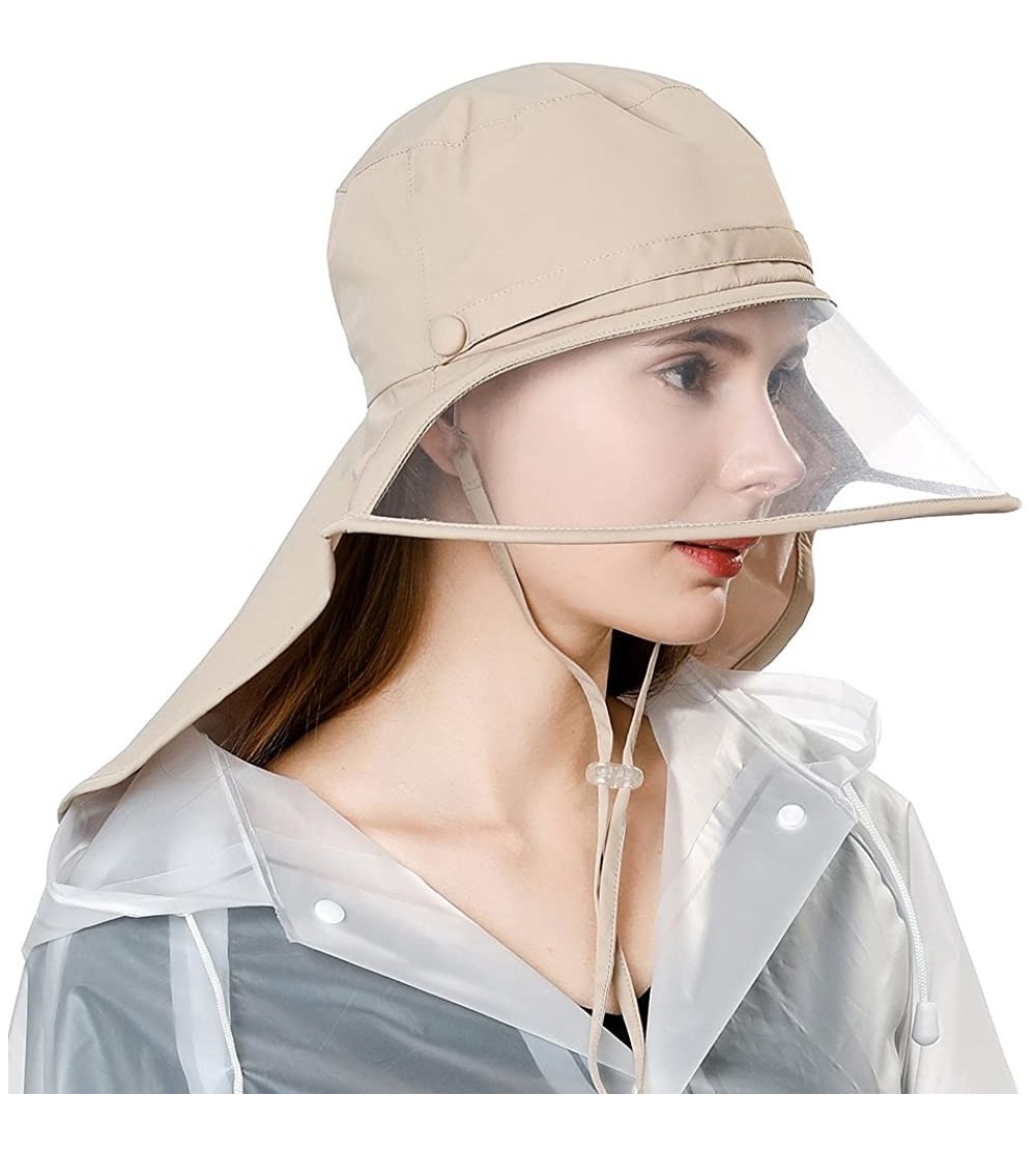 Rain Hats Womens Rain Hat Waterproof Protection Bucket Rain Cap w/Windproof Chin Strap Elastic Fit - 99046khaki - CG18RHA2GQE...