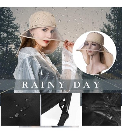 Rain Hats Womens Rain Hat Waterproof Protection Bucket Rain Cap w/Windproof Chin Strap Elastic Fit - 99046khaki - CG18RHA2GQE...