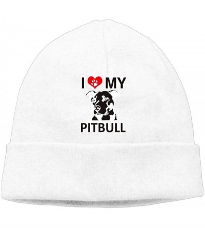 Skullies & Beanies Beanie Cap Winter Warm Cool Watch Cap I Love My Pitbull Unisex - White - C918I5GISE0 $15.03