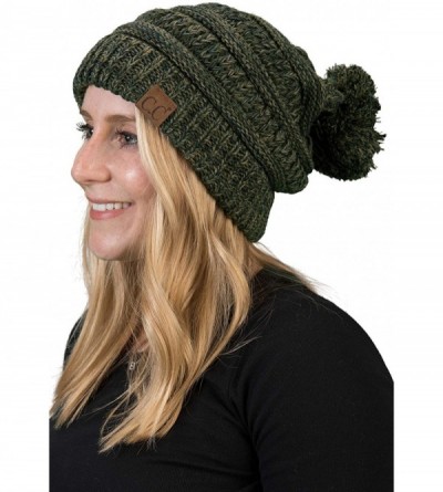 Skullies & Beanies Chunky Marled Cable Knit Warm Soft Multicolored Pom Beanie Hat - 4 Tone Mix - Green- Olive- Blue- Camel - ...