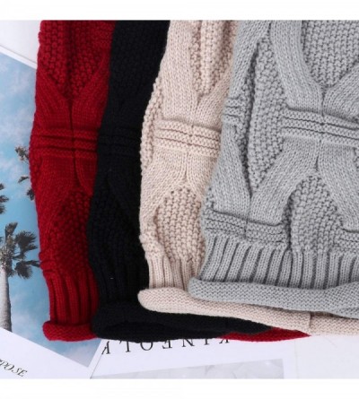 Skullies & Beanies Knitted Beanie Hats - Women Winter Warm Hat Slouchy Chunky Soft Stretch Cabel Knit Beanie Hat for Women - ...
