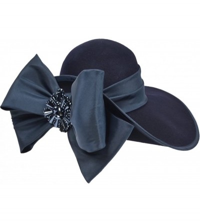 Fedoras Ladies 100% Wool Felt Feather Cocktail British Formal Party Hat - Bow-navy - CA12O59VSJ6 $69.18