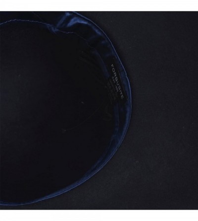 Fedoras Ladies 100% Wool Felt Feather Cocktail British Formal Party Hat - Bow-navy - CA12O59VSJ6 $31.87