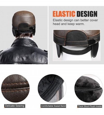 Newsboy Caps Winter Mens Leather Cap with Earflap Military Cadet Army Flat Top Hat - Brown1 - C0188C636YR $26.91