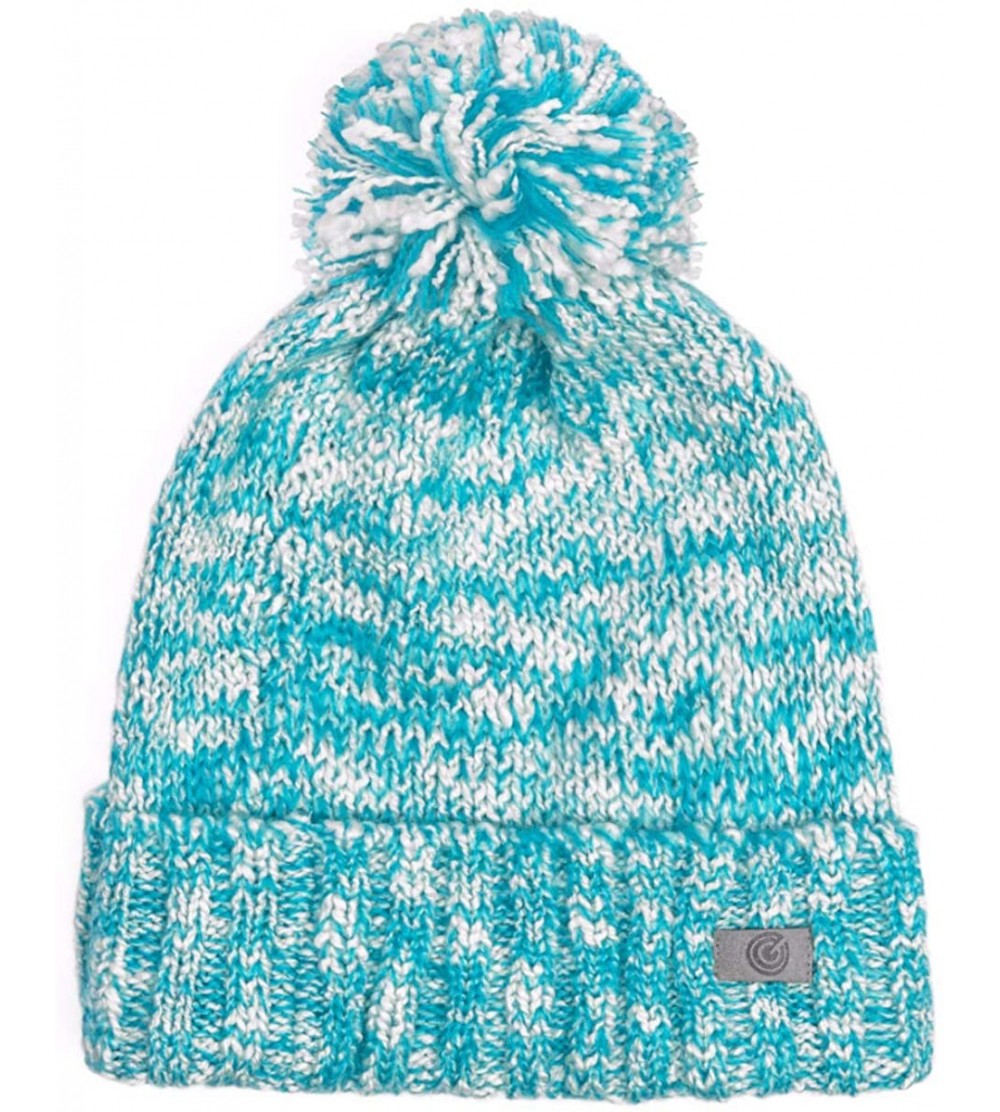 Skullies & Beanies Evony Pom Pom Beanie - Slouchy Oversized Beanie Hat - Warm and Soft Knit - Aqua - CO188AY9DTT $9.32