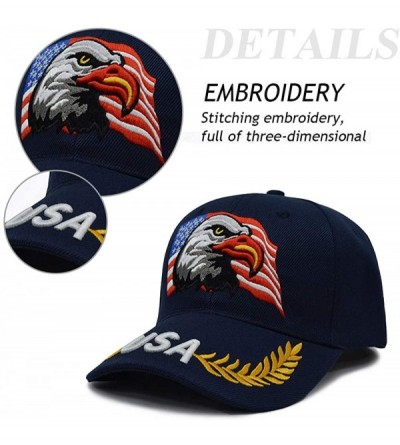 Baseball Caps 3D Embroidery Dad Hat Patriotic Eagle American Flag Adjustable Baseball Cap Classic Strapback Cap - Navy Blue -...