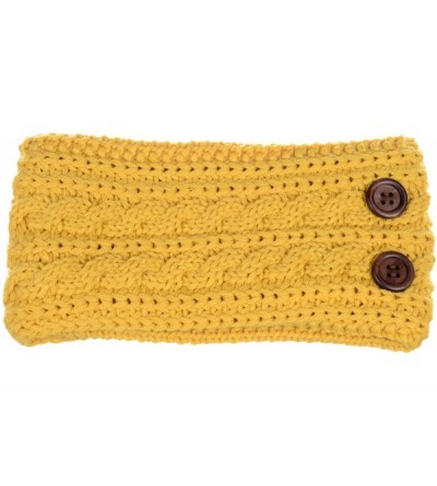 Headbands Women's Winter Chic Cable Warm Fleece Lined Crochet Knit Headband Turban - Yellow - CQ18IKA070G $13.41