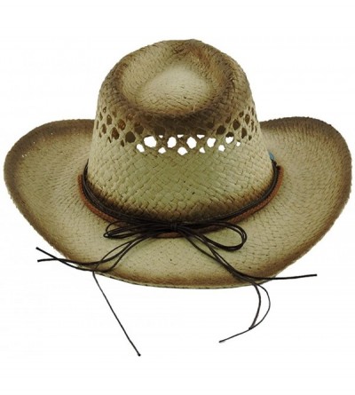 Cowboy Hats Silver Fever Ombre Woven Straw Cowboy Hat with Cut-Outs-Beads- Chin Strap - Brown W Tq Pendant - C2184XLZ68A $30.01