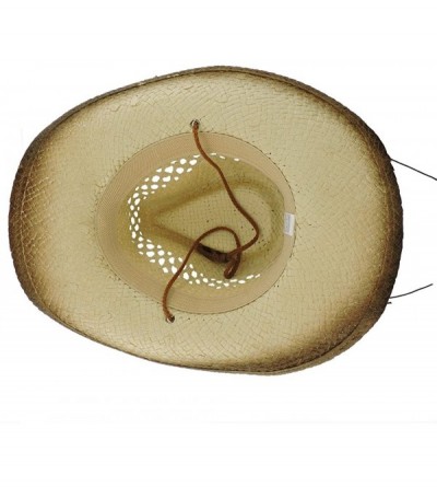 Cowboy Hats Silver Fever Ombre Woven Straw Cowboy Hat with Cut-Outs-Beads- Chin Strap - Brown W Tq Pendant - C2184XLZ68A $30.01
