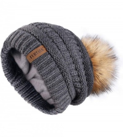 Skullies & Beanies Winter Slouchy Beanie Hats Women Fleece Lined Warm Ski Knitted Pom Pom Hat - 14-gray - CN1855GNE4L $13.83