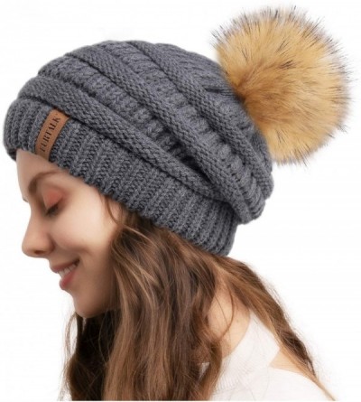 Skullies & Beanies Winter Slouchy Beanie Hats Women Fleece Lined Warm Ski Knitted Pom Pom Hat - 14-gray - CN1855GNE4L $13.83