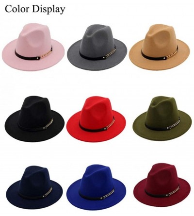 Fedoras Women's Wide Brim Fedora Panama Hat with Metal Belt Buckle - D-red-1 - CG18NI5D4NI $16.94