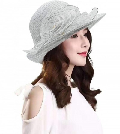 Sun Hats Women Organza Derby Church Wedding Fascinators Cloche Bucket Bowler Hat - Light Gray - CB18RA293SA $9.59