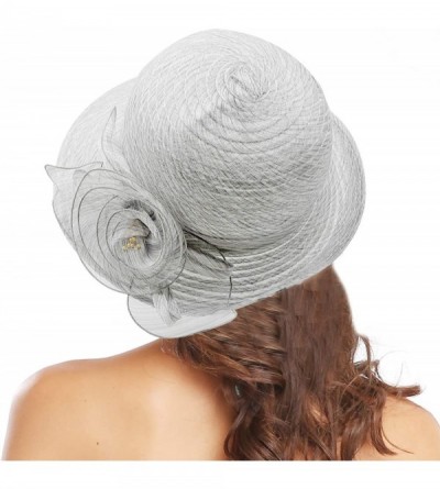 Sun Hats Women Organza Derby Church Wedding Fascinators Cloche Bucket Bowler Hat - Light Gray - CB18RA293SA $9.59