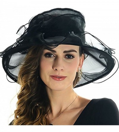 Sun Hats Womens Kentucky Derby Summer Wide Brim Organza Church Party Hats - Black - CS12FOQBIZR $10.09