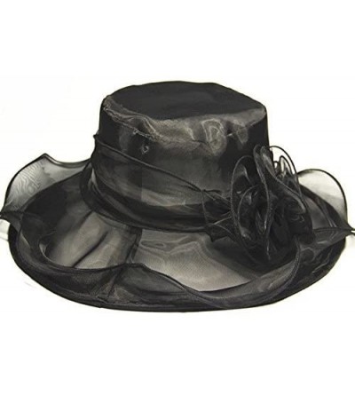 Sun Hats Womens Kentucky Derby Summer Wide Brim Organza Church Party Hats - Black - CS12FOQBIZR $10.09