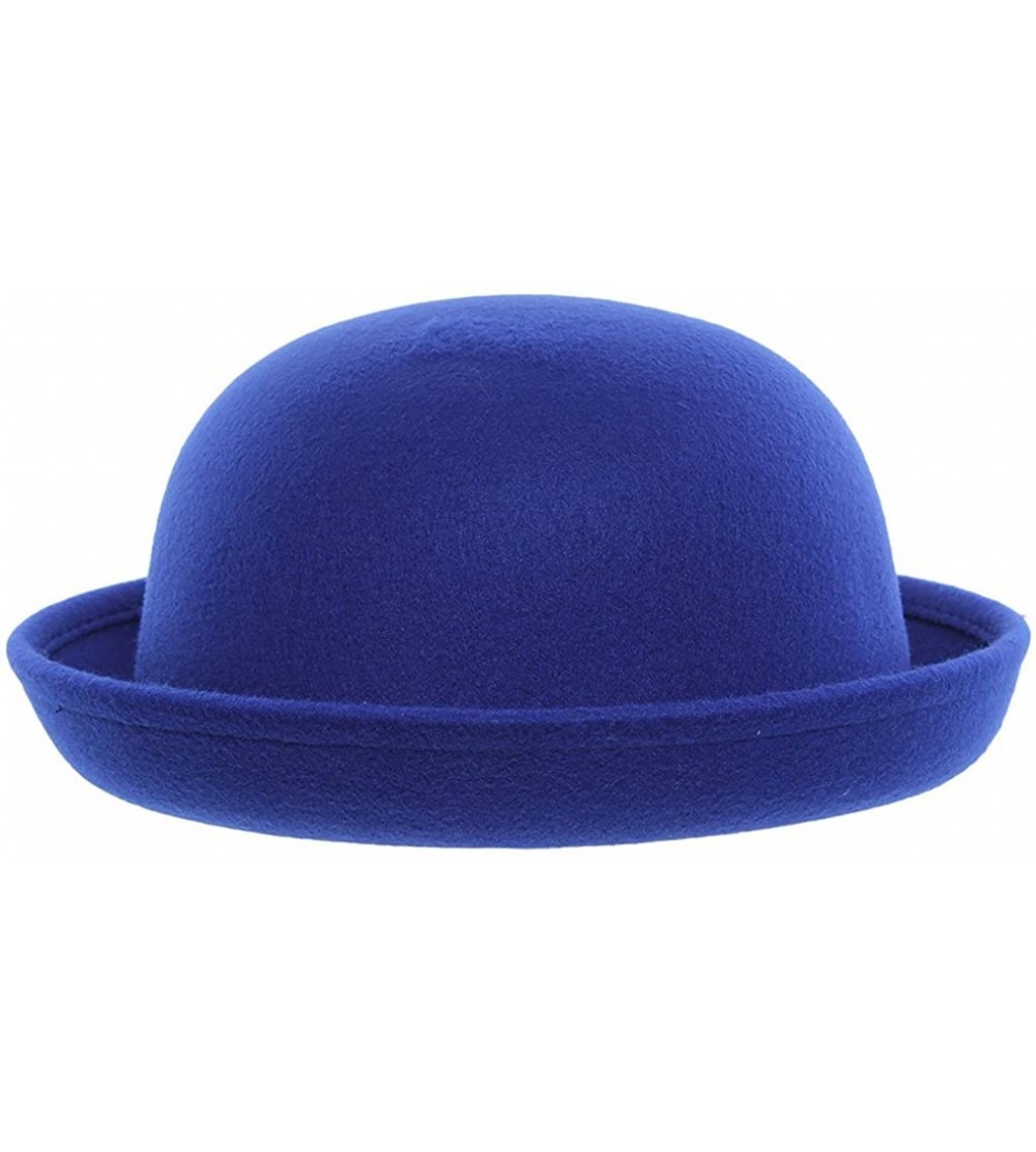 Fedoras Women Wool Felt Roll Brim Bowler Derby Hats Billycock Cloche 22.5" - Blue - CB127E5KWTT $29.73