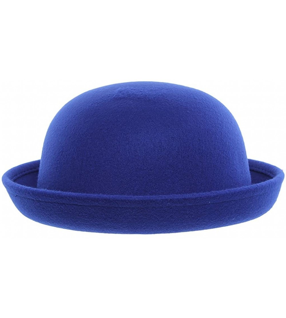 Fedoras Women Wool Felt Roll Brim Bowler Derby Hats Billycock Cloche 22.5" - Blue - CB127E5KWTT $15.44