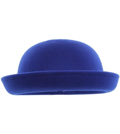 Fedoras Women Wool Felt Roll Brim Bowler Derby Hats Billycock Cloche 22.5" - Blue - CB127E5KWTT $15.44