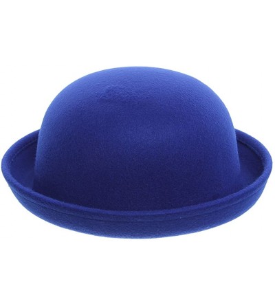 Fedoras Women Wool Felt Roll Brim Bowler Derby Hats Billycock Cloche 22.5" - Blue - CB127E5KWTT $33.20
