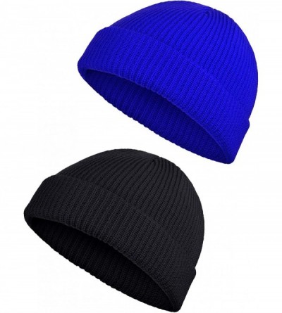 Skullies & Beanies 2 Pieces Winter Trawler Beanie Hat Short Fisherman Skullcap Knit Cuff Beanie Cap for Men Daily Wearing - C...