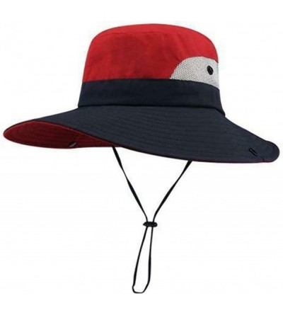 Sun Hats Women's Ponytail Safari Sun Hat Wide Brim UV Protection Foldable Outdoor Cap - Red - CI18U7DOZN7 $29.86