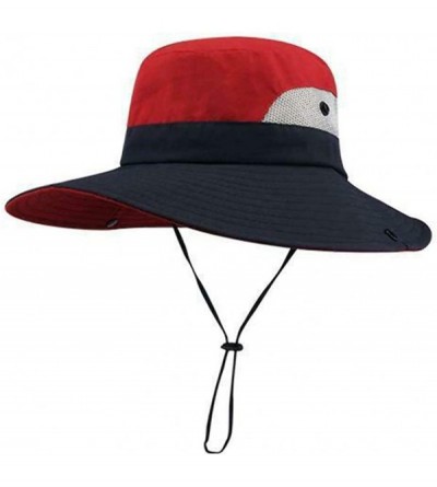 Sun Hats Women's Ponytail Safari Sun Hat Wide Brim UV Protection Foldable Outdoor Cap - Red - CI18U7DOZN7 $12.34