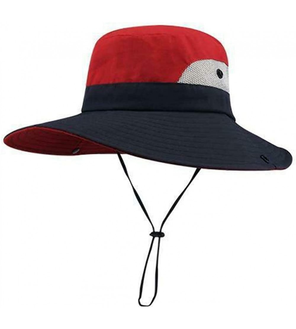 Sun Hats Women's Ponytail Safari Sun Hat Wide Brim UV Protection Foldable Outdoor Cap - Red - CI18U7DOZN7 $12.34