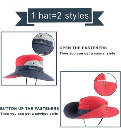 Sun Hats Women's Ponytail Safari Sun Hat Wide Brim UV Protection Foldable Outdoor Cap - Red - CI18U7DOZN7 $12.34