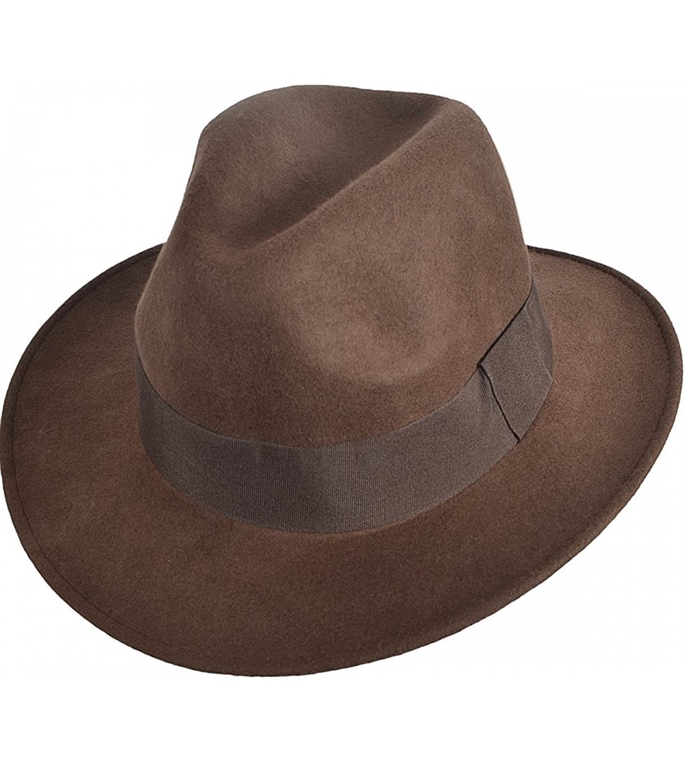 Fedoras Wool Felt Wide Brim Fedora Hats for Women Men - Brown - C618KIIDO2I $41.05