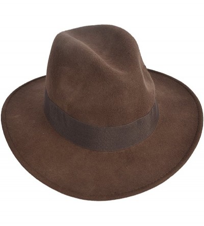 Fedoras Wool Felt Wide Brim Fedora Hats for Women Men - Brown - C618KIIDO2I $41.05