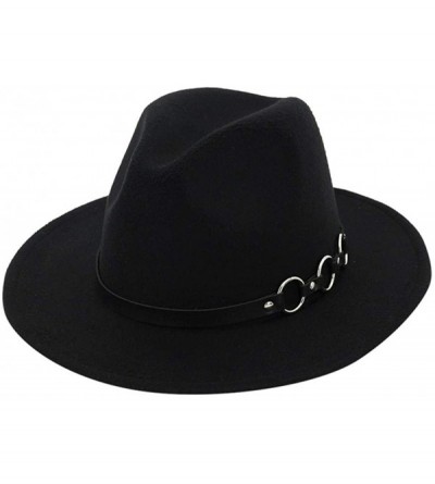 Fedoras Mens Fedora Hat Faux Felt Wide Brim Belt Buckle Cowboy Hat - A Black - CI1933W6ZZR $11.40
