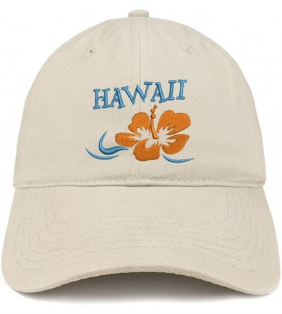 Baseball Caps Hawaii and Hibiscus Embroidered Brushed Cotton Dad Hat Ball Cap - Stone - CD180D9IHX3 $32.07