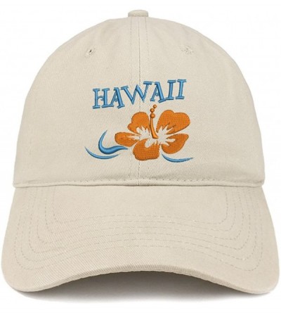 Baseball Caps Hawaii and Hibiscus Embroidered Brushed Cotton Dad Hat Ball Cap - Stone - CD180D9IHX3 $13.18