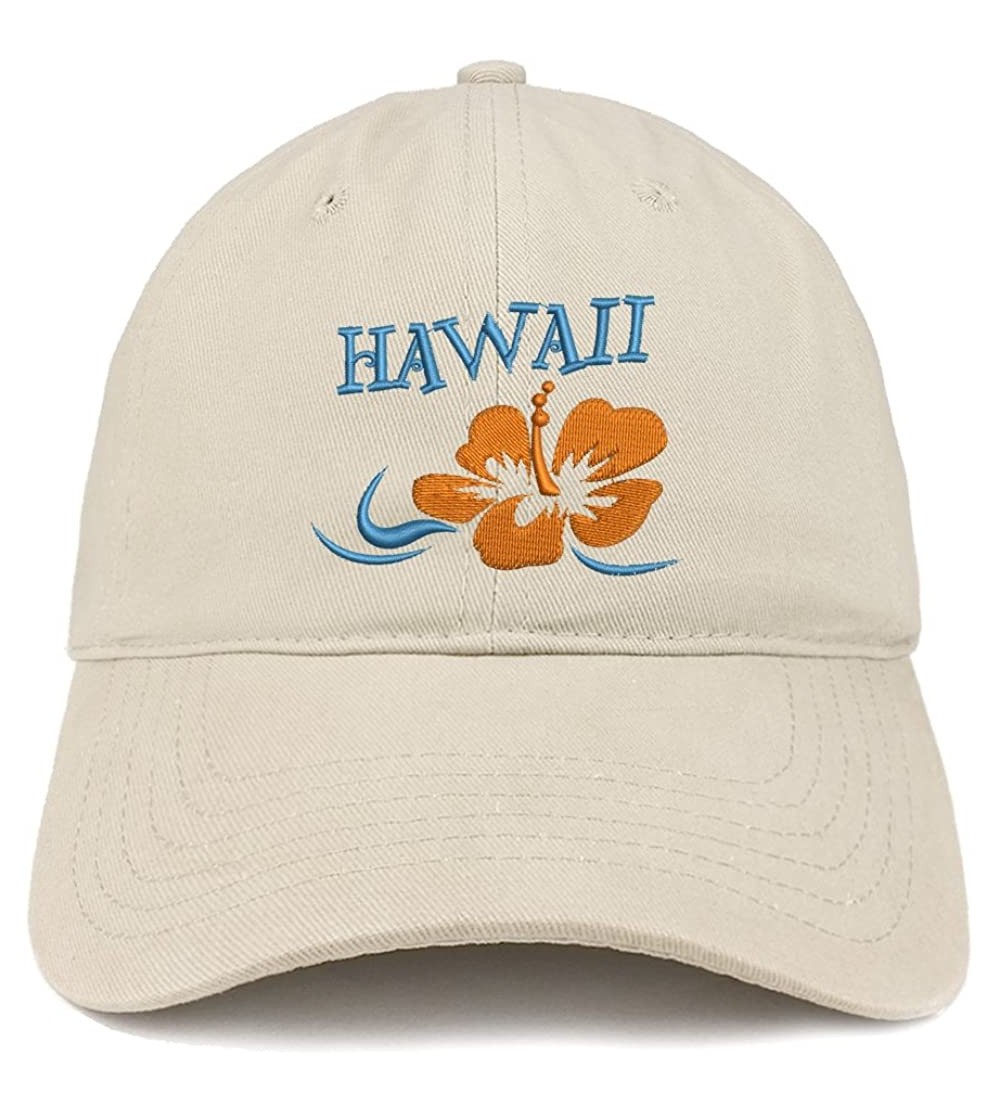 Baseball Caps Hawaii and Hibiscus Embroidered Brushed Cotton Dad Hat Ball Cap - Stone - CD180D9IHX3 $13.18