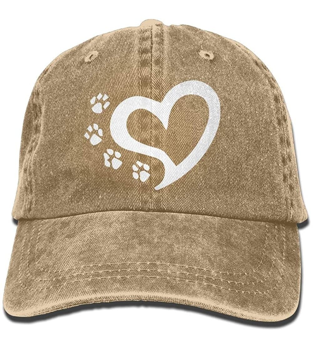 Baseball Caps Unisex Baseball Cap Denim Fabric Hat Cat Dog Paw Prints Heart Adjustable Snapback Hunting Cap - Natural - CN18H...