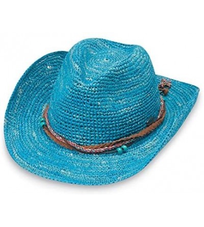 Cowboy Hats Women's Catalina Cowboy Hat - Raffia- Modern Cowboy- Designed in Australia - Ocean Blue - C812B7401SF $48.07