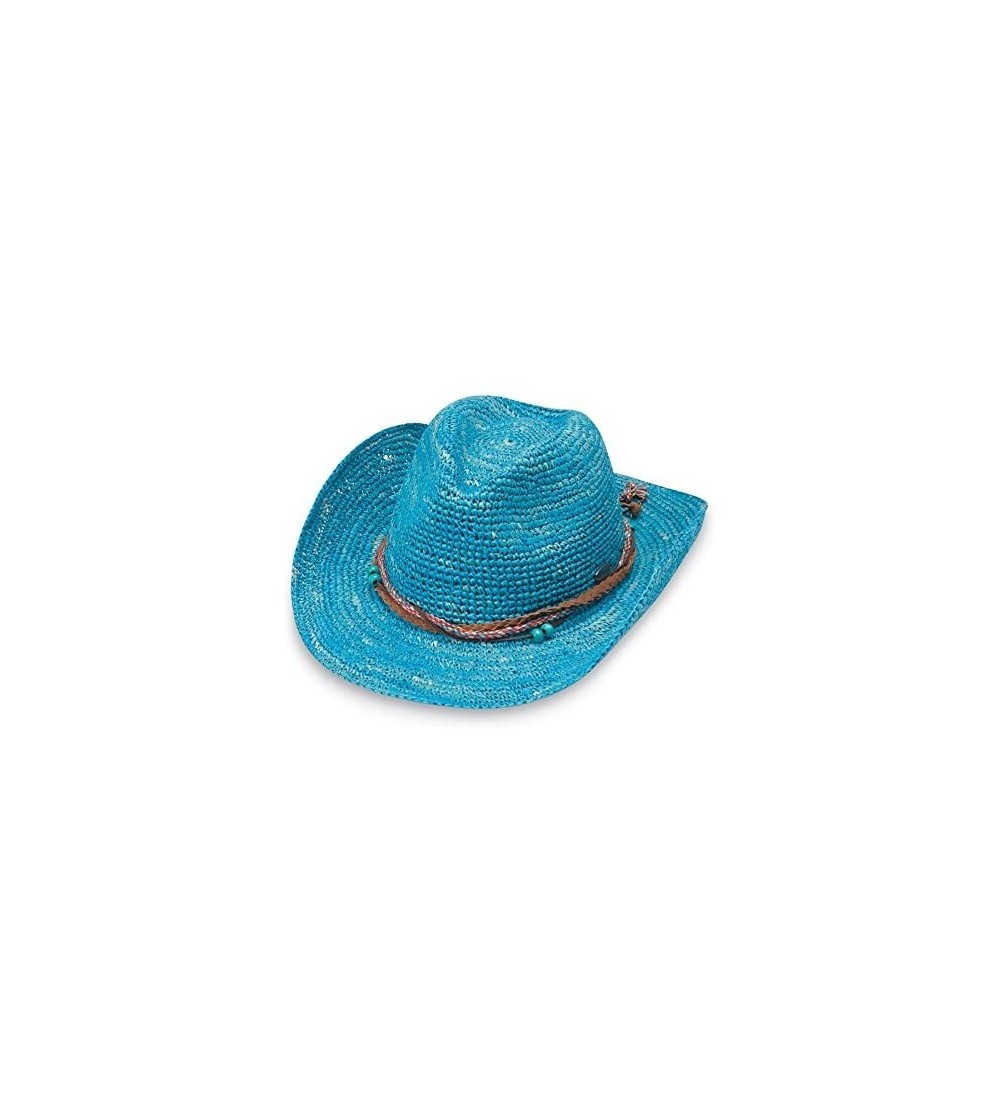 Cowboy Hats Women's Catalina Cowboy Hat - Raffia- Modern Cowboy- Designed in Australia - Ocean Blue - C812B7401SF $48.07