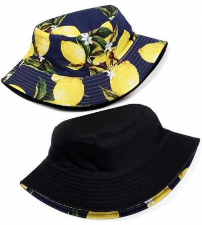 Bucket Hats Cute Bucket Hat Unisex Fruit Print Reversible Packable Cap Summer Fisherman Sun Hat - Lemon - Dark Blue - CH196IZ...