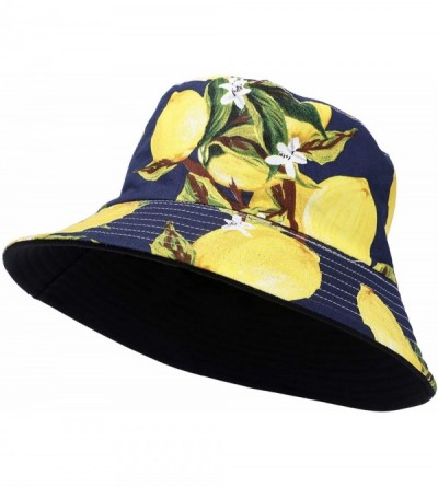 Bucket Hats Cute Bucket Hat Unisex Fruit Print Reversible Packable Cap Summer Fisherman Sun Hat - Lemon - Dark Blue - CH196IZ...