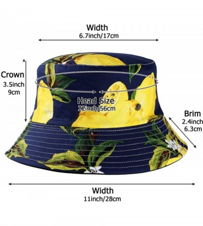 Bucket Hats Cute Bucket Hat Unisex Fruit Print Reversible Packable Cap Summer Fisherman Sun Hat - Lemon - Dark Blue - CH196IZ...