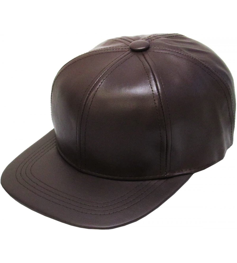 Baseball Caps Genuine Leather Flat Bill Baseball Hat Cap - Made in USA - Brown - C8126PZDHVT $17.40