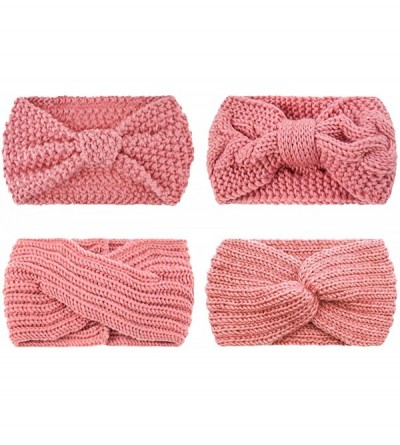 Cold Weather Headbands Crochet Turban Headband for Women Warm Bulky Crocheted Headwrap - 4 Pack Color Pink - C118MHKQTMC $18.96