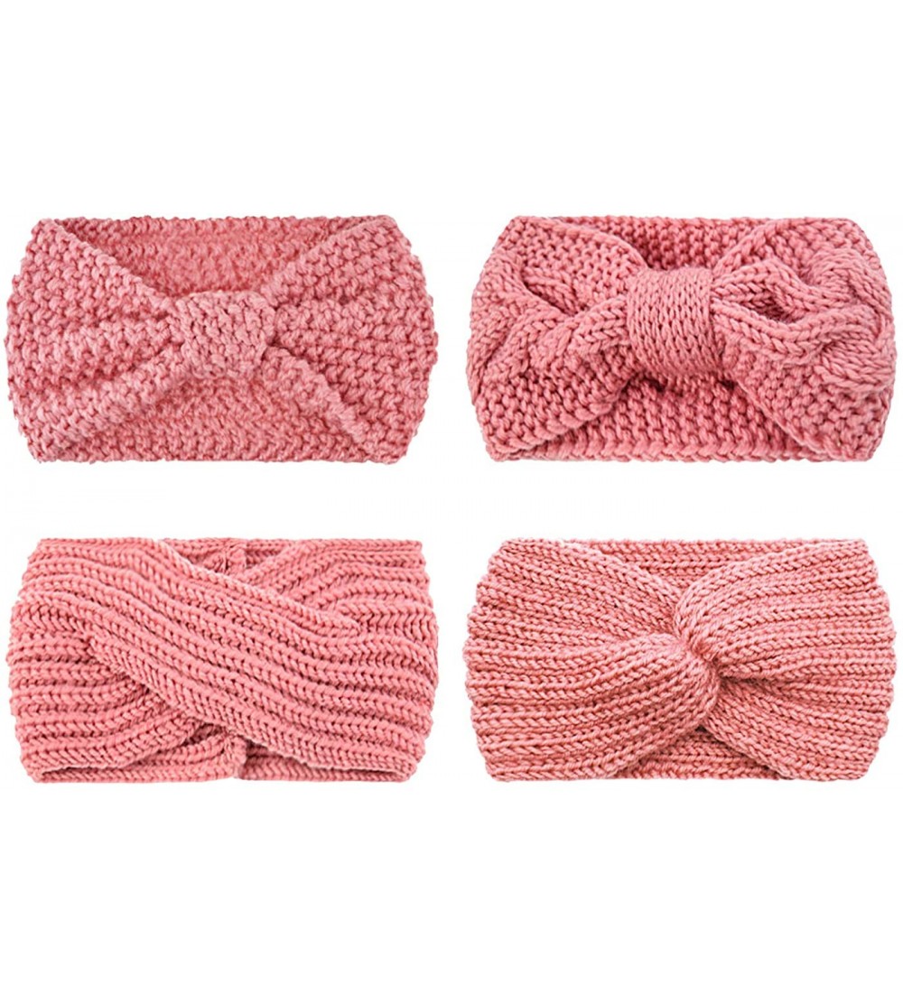 Cold Weather Headbands Crochet Turban Headband for Women Warm Bulky Crocheted Headwrap - 4 Pack Color Pink - C118MHKQTMC $7.79