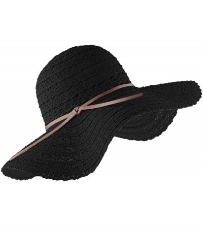 Sun Hats Beach Sun Hats for Women Cotton Foldable Wide Brim Sun Hat UPF Travel Floppy Hat - Black - CZ18RXD303Z $18.00